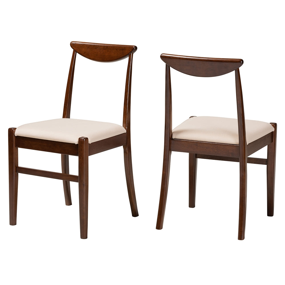 Baxton Studio Delphina Mid-Century Modern Cream Fabric And Dark Brown Finished Wood 2-Piece Dining Chair Set