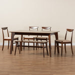 Load image into Gallery viewer, Baxton Studio Delphina Mid-Century Modern Cream Fabric And Dark Brown Finished Wood 6-Piece Dining Set
