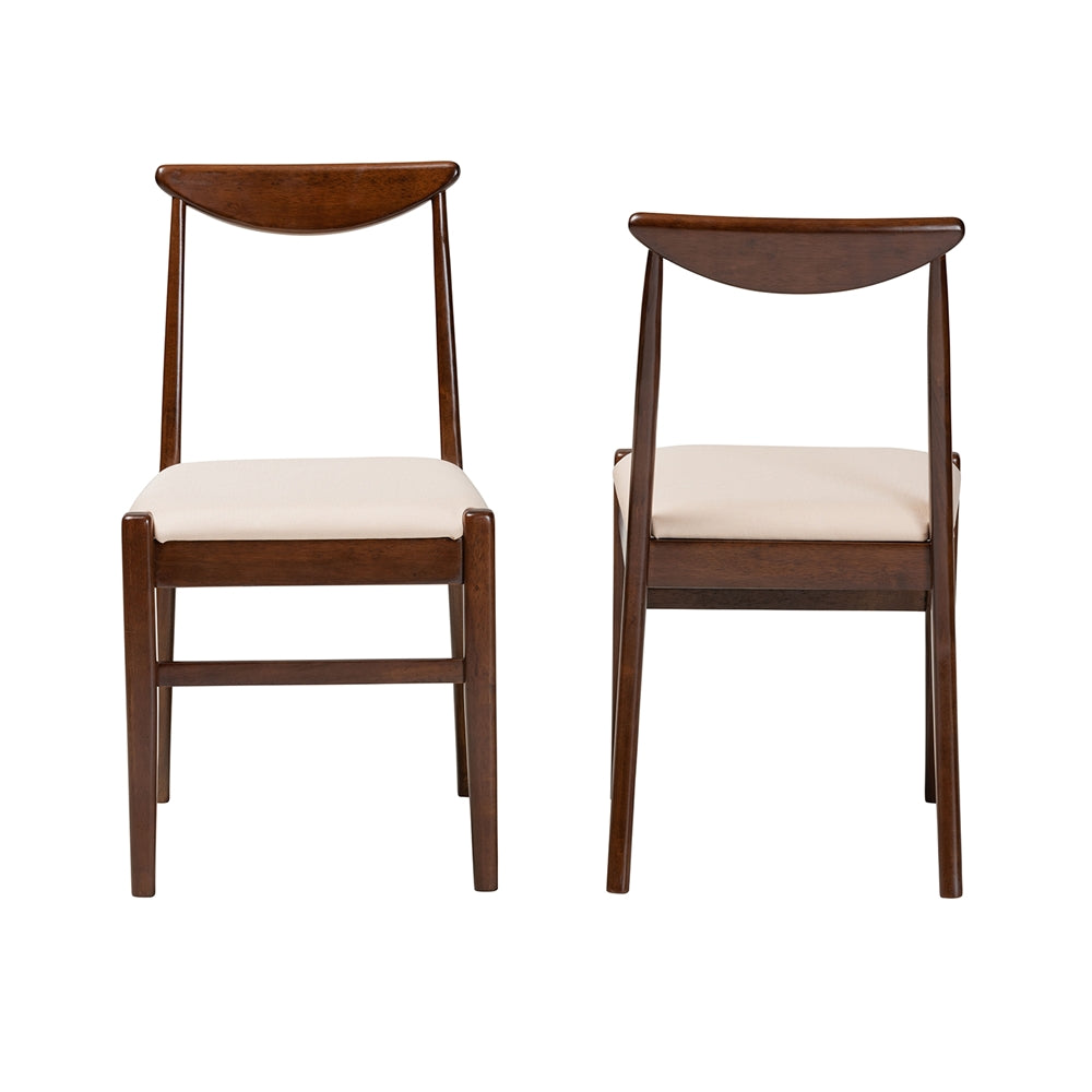 Baxton Studio Delphina Mid-Century Modern Cream Fabric And Dark Brown Finished Wood 2-Piece Dining Chair Set