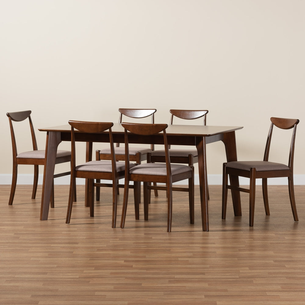 Baxton Studio Delphina Mid-Century Modern Warm Grey Fabric And Dark Brown Finished Wood 7-Piece Dining Set