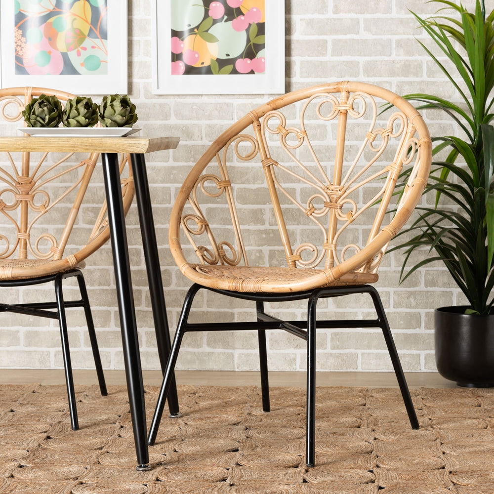 Baxton Studio Zenaida Modern Bohemian Natural Brown Rattan And Black Metal Chair