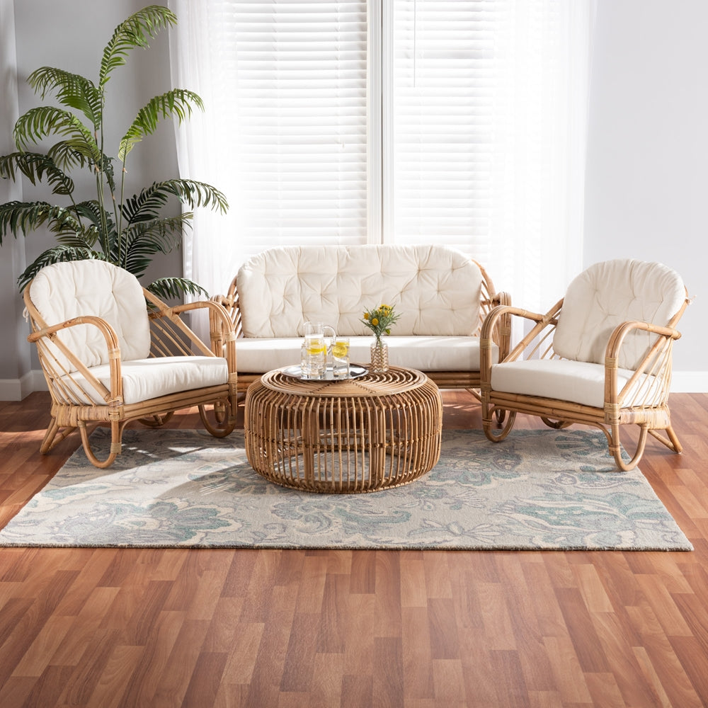 Baxton Studio Aliane Modern Bohemian Natural Brown Antique Rattan 4-Piece Living Room Set