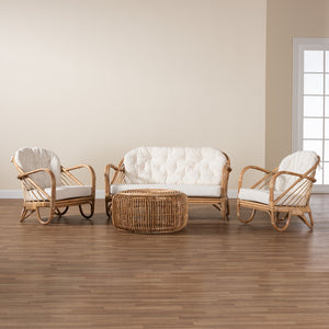 Baxton Studio Aliane Modern Bohemian Natural Brown Antique Rattan 4-Piece Living Room Set