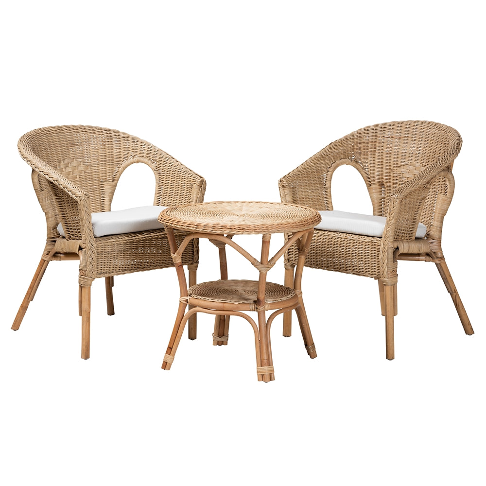 Baxton Studio Abbey Modern Bohemian Natural Brown Antique Rattan 3-Piece Living Room Set