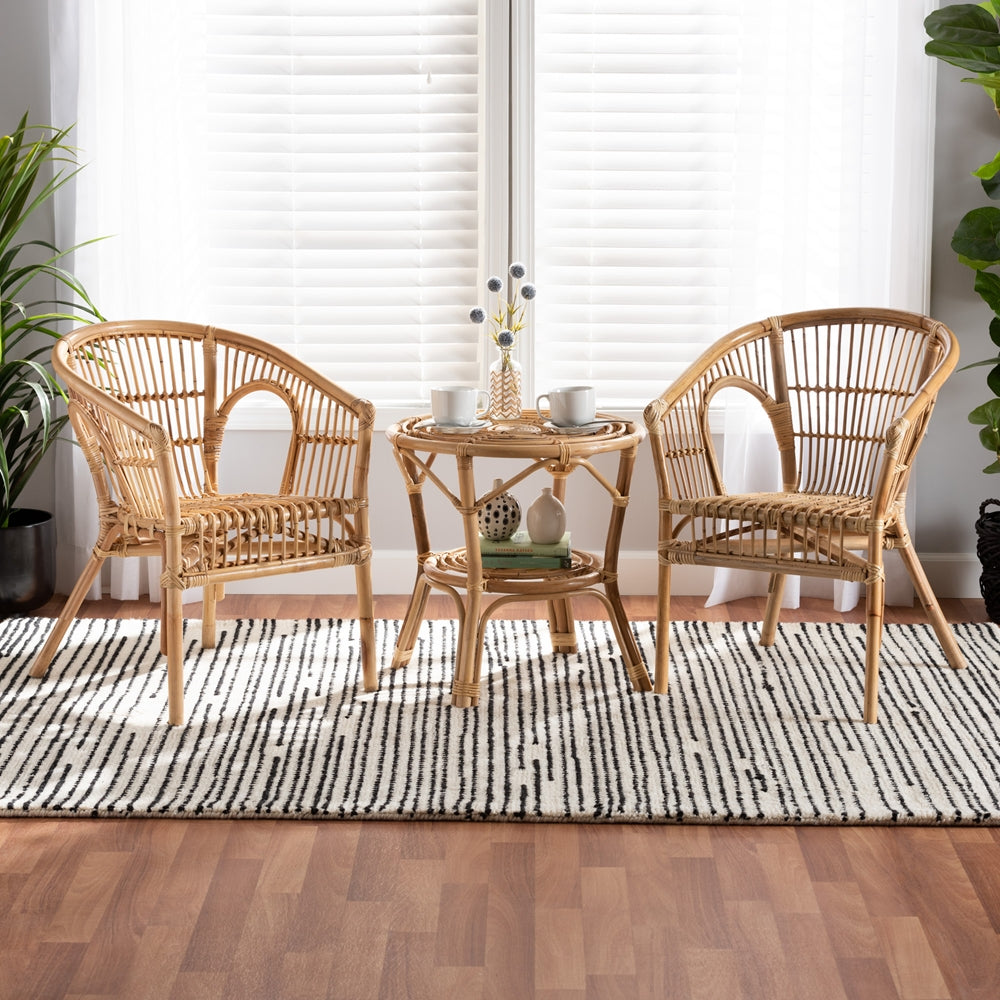 Baxton Studio Alleta Modern Bohemian Natural Brown Rattan 3-Piece Living Room Set