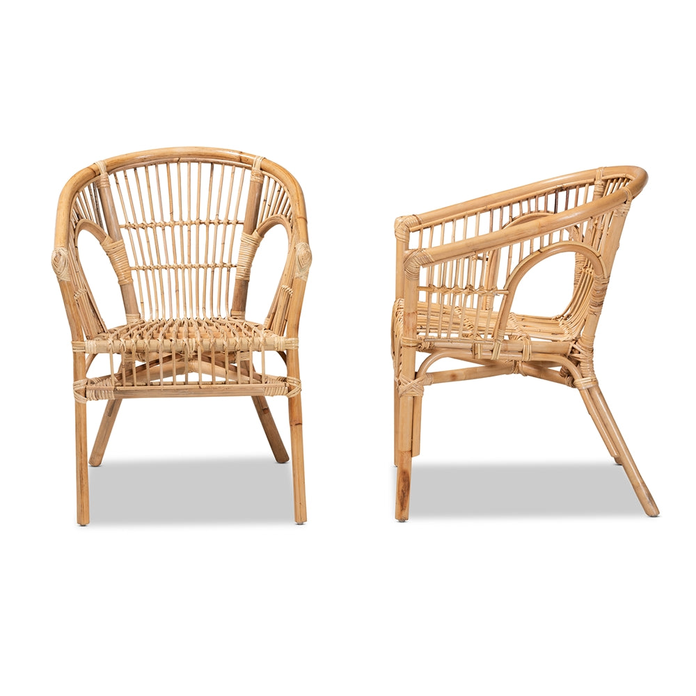 Baxton Studio Alleta Modern Bohemian Natural Brown Rattan 2-Piece Dining Chair Set