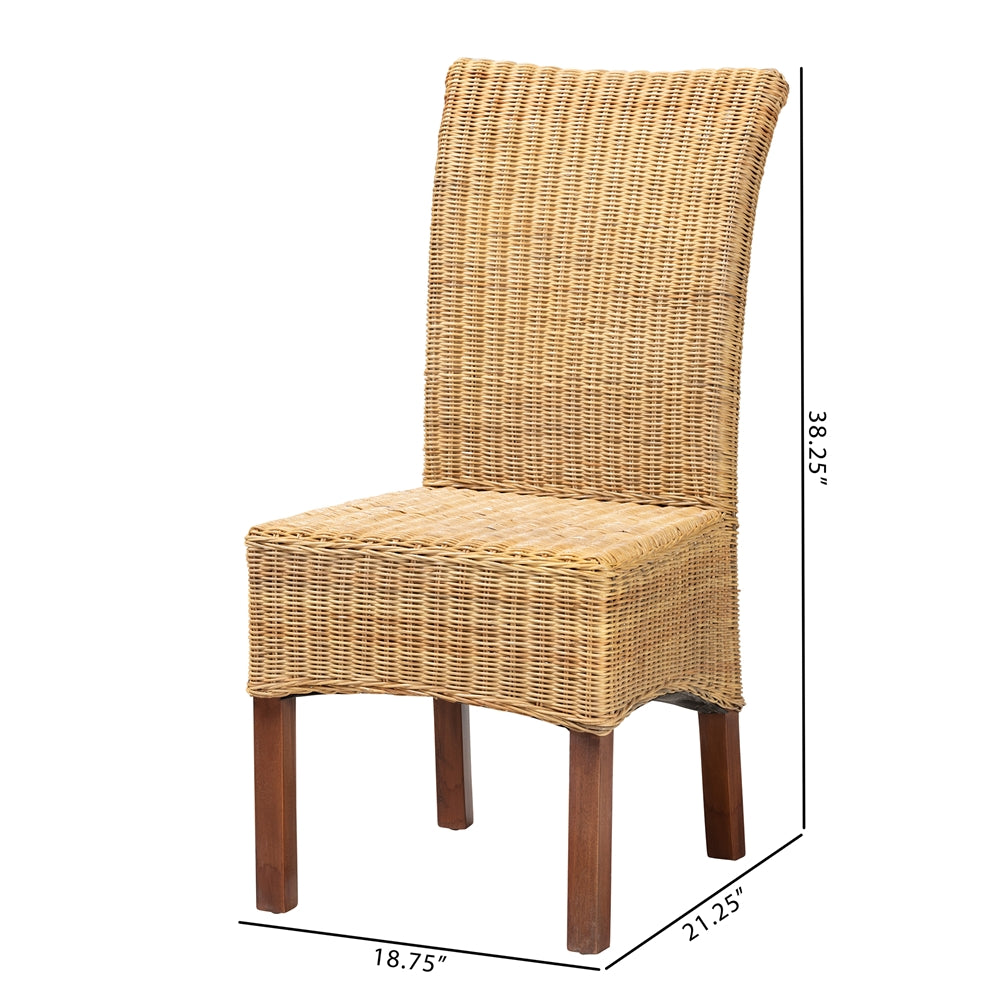 Baxton Studio Shamara Modern Bohemian Natural Rattan And Mahogany Wood Dining Chair