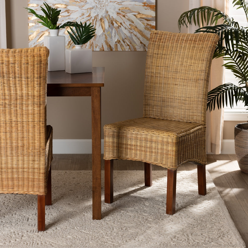 Baxton Studio Shamara Modern Bohemian Natural Rattan And Mahogany Wood Dining Chair