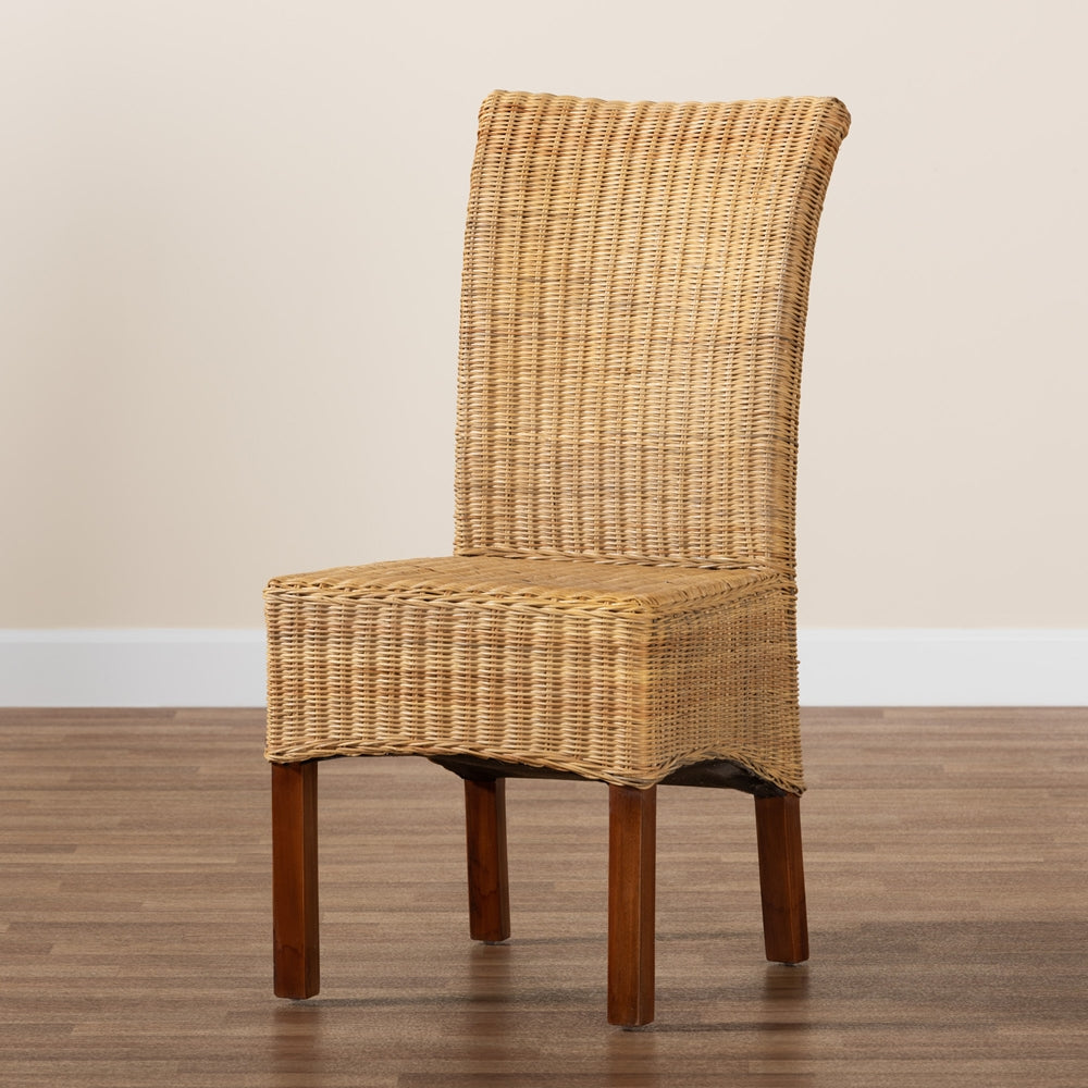 Baxton Studio Shamara Modern Bohemian Natural Rattan And Mahogany Wood Dining Chair