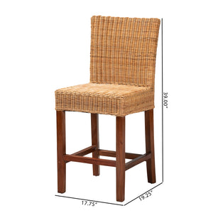 Baxton Studio Racquel Modern Bohemian Natural Rattan And Mahogany Wood Counter Stool