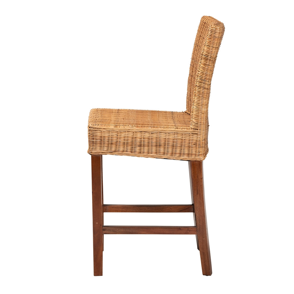 Baxton Studio Racquel Modern Bohemian Natural Rattan And Mahogany Wood Counter Stool