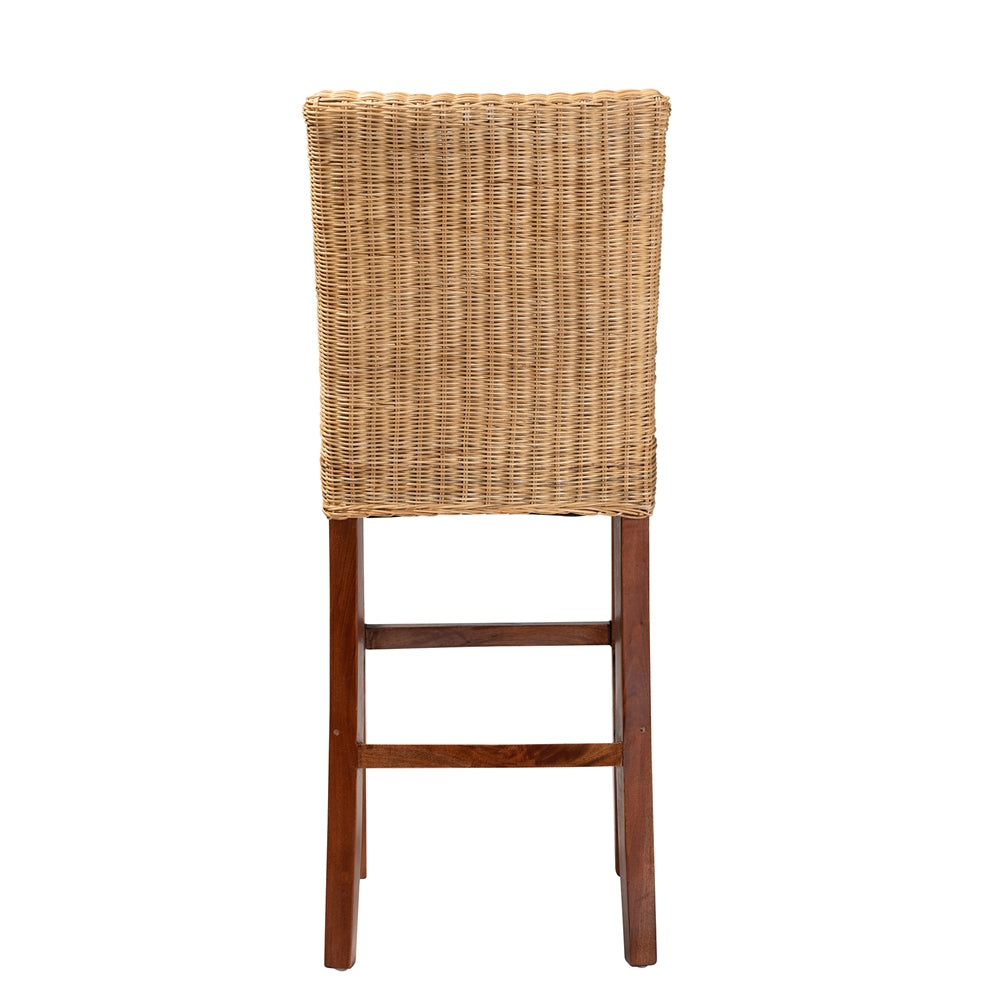 Baxton Studio Racquel Modern Bohemian Natural Rattan And Mahogany Wood Bar Stool