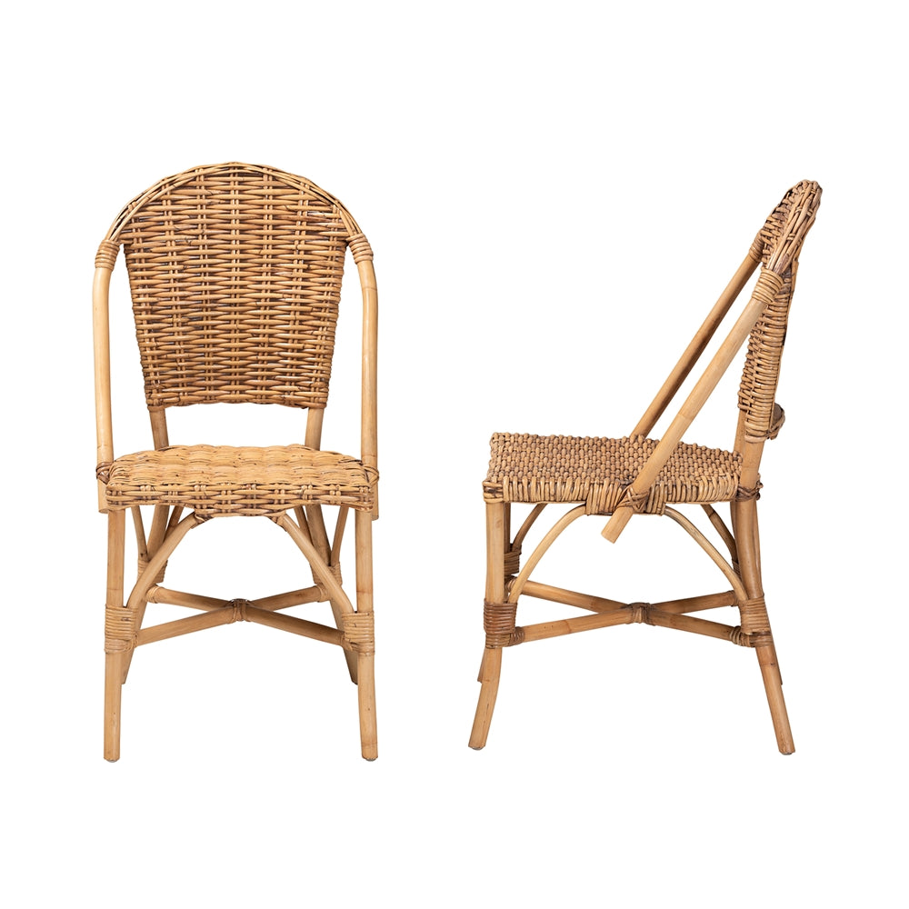 Baxton Studio Neola Modern Bohemian Natural Rattan 2-Piece Dining Chair Set