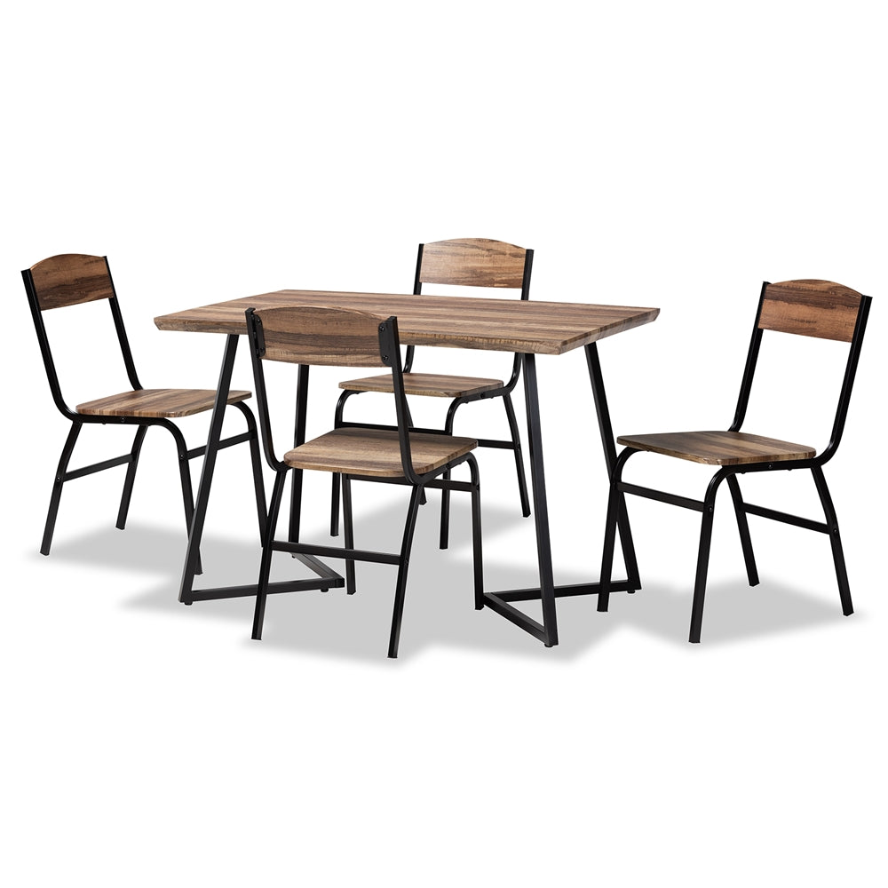 Baxton Studio Roana Modern And Contemporary Walnut Brown Finished Wood And Black Metal 5-Piece Dining Set