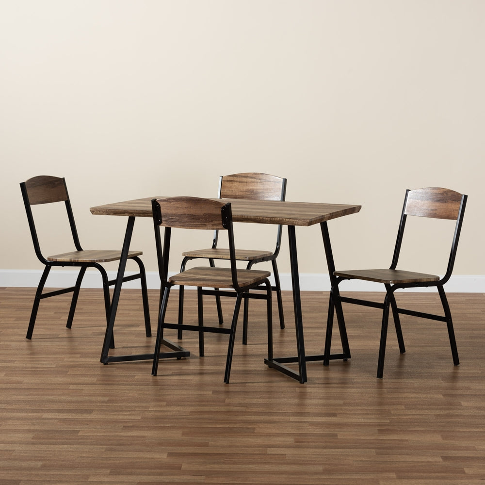 Baxton Studio Roana Modern And Contemporary Walnut Brown Finished Wood And Black Metal 5-Piece Dining Set