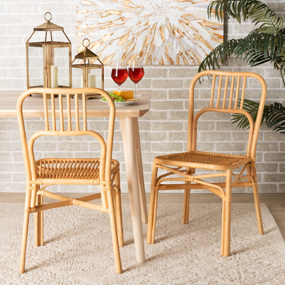 Baxton Studio Ivora Modern Bohemian Natural Brown Rattan 2-Piece Dining Chair Set