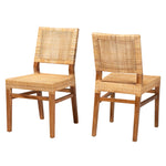 Load image into Gallery viewer, Baxton Studio Lesia Modern Bohemian Natural Brown Rattan And Walnut Brown Mahogany Wood 2-Piece Dining Chair Set
