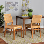 Load image into Gallery viewer, BAXTON STUDIO LESIA MODERN BOHEMIAN NATURAL BROWN RATTAN AND WALNUT BROWN MAHOGANY WOOD 2-PIECE DINING CHAIR SET
