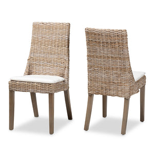 Baxton Studio Toby Modern Bohemian Grey Rattan 2-Piece Dining Chair Set