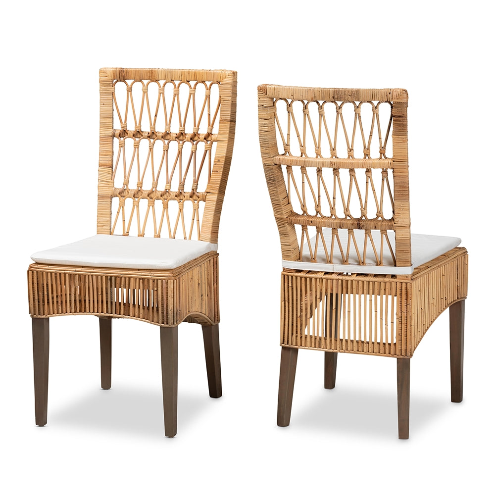 Baxton Studio Sullivan Modern Bohemian Natural Brown Rattan 2-Piece Dining Chair Set