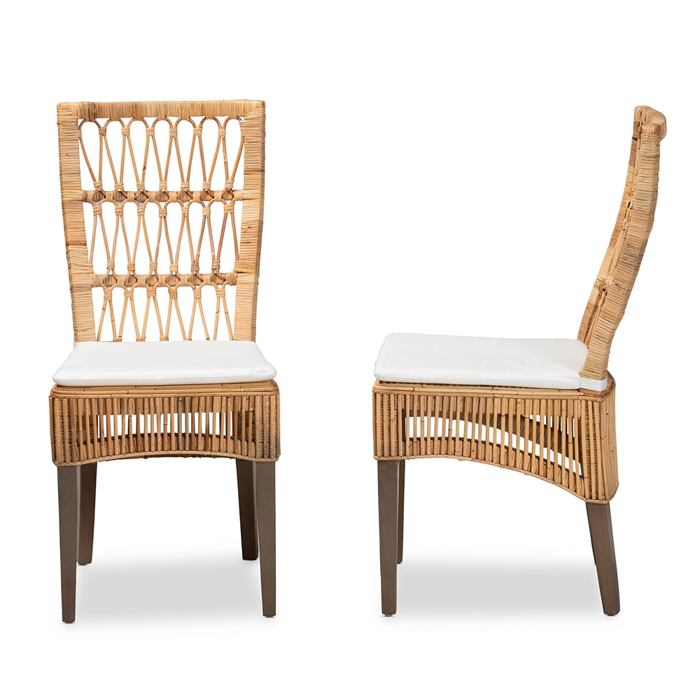 Baxton Studio Sullivan Modern Bohemian Natural Brown Rattan 2-Piece Dining Chair Set