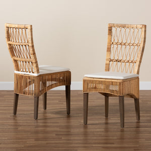 Baxton Studio Sullivan Modern Bohemian Natural Brown Rattan 2-Piece Dining Chair Set