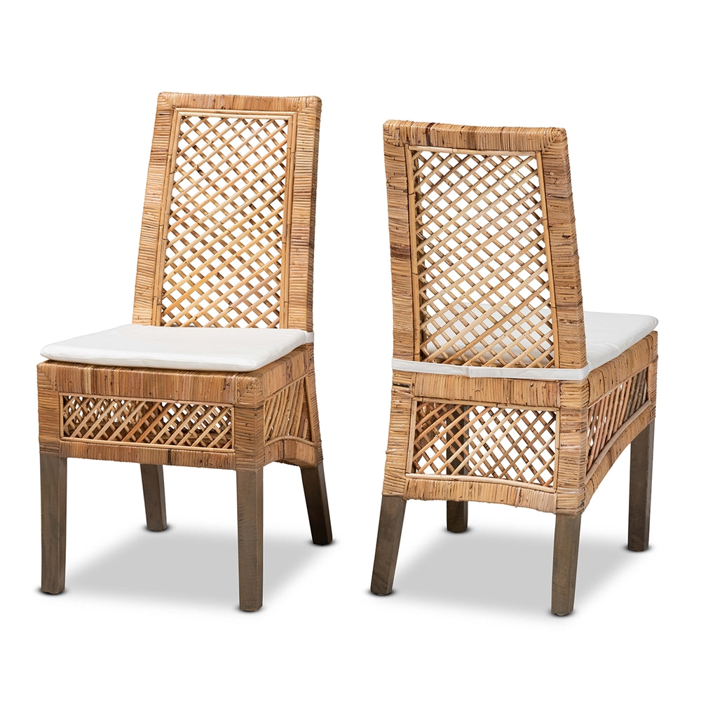 Baxton Studio Argos Modern Bohemian Natural Brown Rattan 2-Piece Dining Chair Set