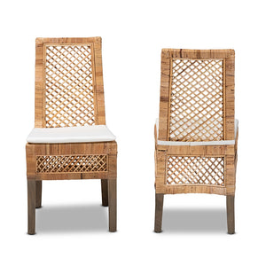 Baxton Studio Argos Modern Bohemian Natural Brown Rattan 2-Piece Dining Chair Set