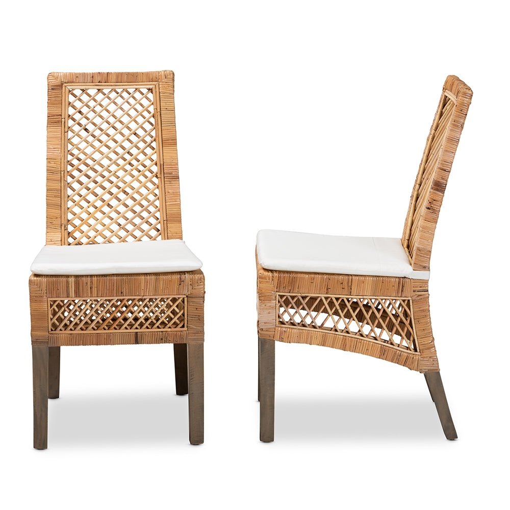 Baxton Studio Argos Modern Bohemian Natural Brown Rattan 2-Piece Dining Chair Set