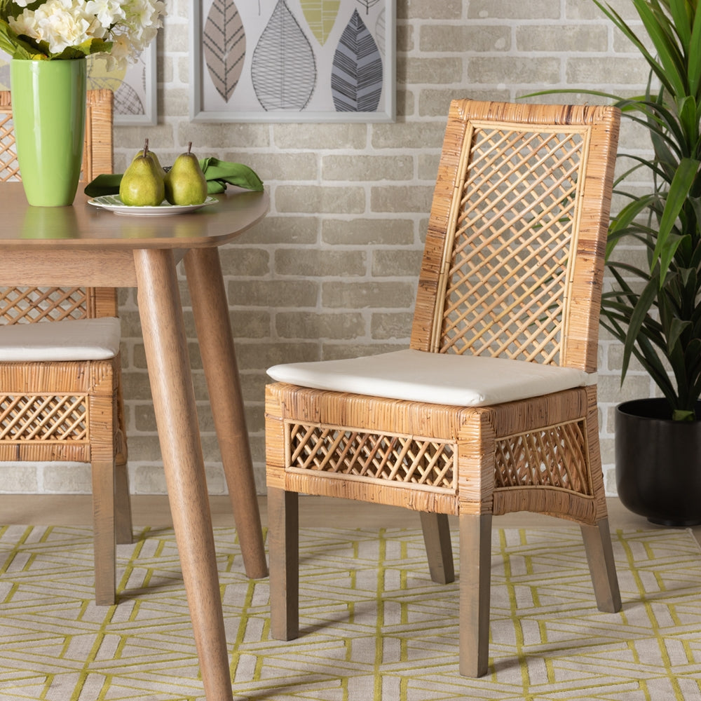 Baxton Studio Argos Modern Bohemian Natural Brown Rattan 2-Piece Dining Chair Set