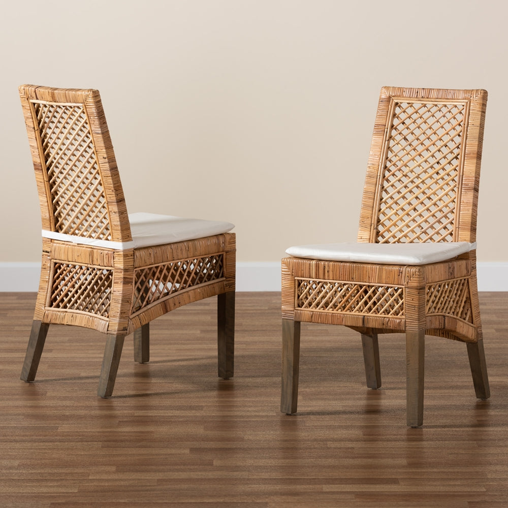 Baxton Studio Argos Modern Bohemian Natural Brown Rattan 2-Piece Dining Chair Set