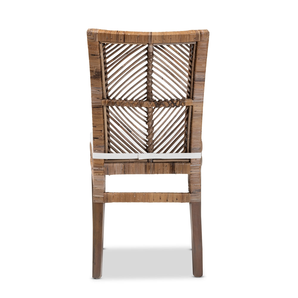 Baxton Studio Laluna Modern Bohemian Greywashed Natural Rattan And Mahogany Dining Chair With Cushion