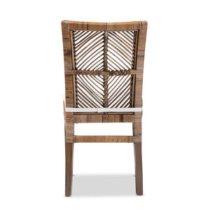 Baxton Studio Laluna Modern Bohemian Greywashed Natural Rattan And Mahogany Dining Chair With Cushion