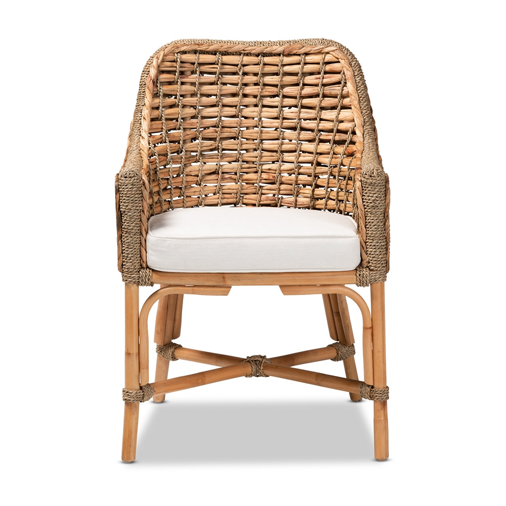 Baxton Studio Kyle Modern Bohemian Natural Brown Woven Rattan Dining Arm Chair With Cushion