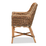 Load image into Gallery viewer, Baxton Studio Kyle Modern Bohemian Natural Brown Woven Rattan Dining Arm Chair With Cushion
