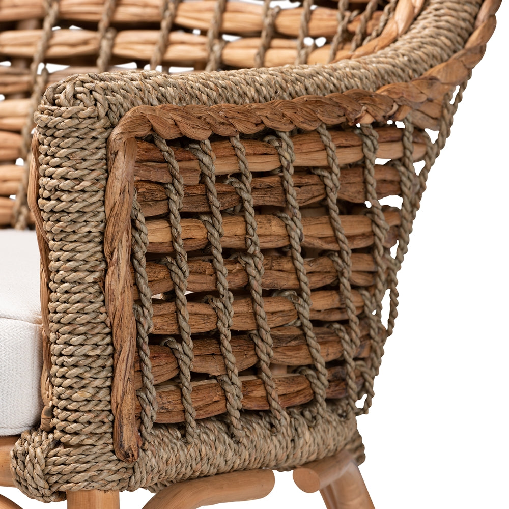 Baxton Studio Kyle Modern Bohemian Natural Brown Woven Rattan Dining Arm Chair With Cushion