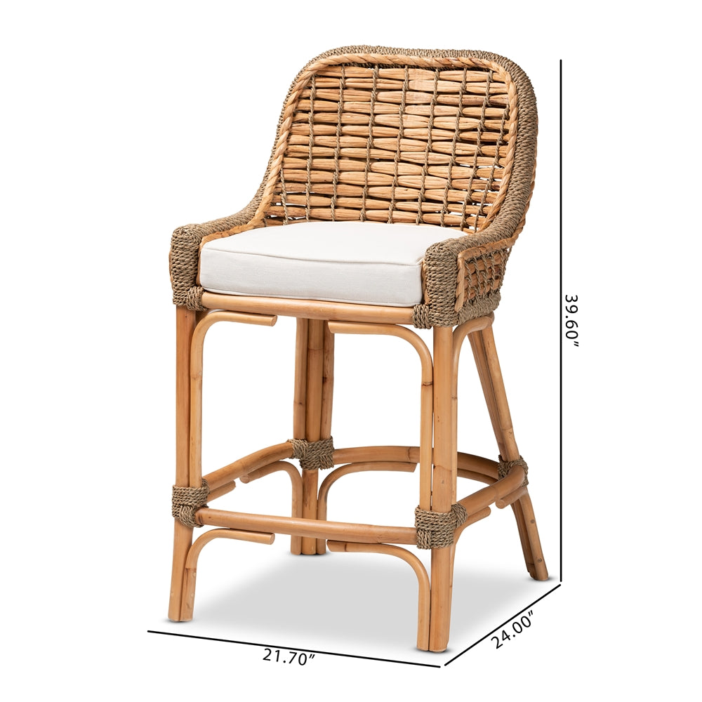 Baxton Studio Kyle Modern Bohemian Natural Brown Woven Rattan Counter Stool With Cushion