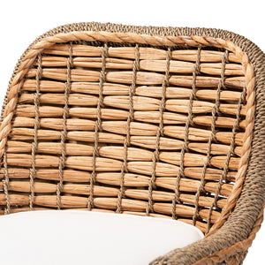 Baxton Studio Kyle Modern Bohemian Natural Brown Woven Rattan Counter Stool With Cushion