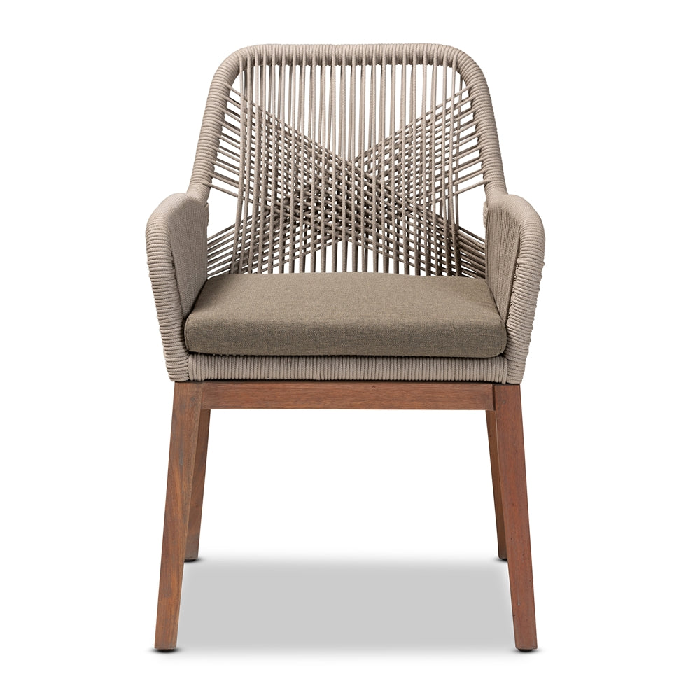 Baxton Studio Jennifer Mid-Century Transitional Grey Woven Rope Mahogany Dining Arm Chair