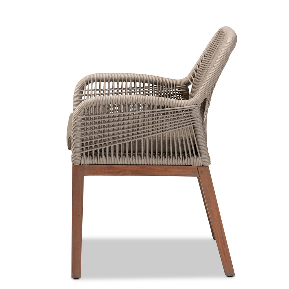 Baxton Studio Jennifer Mid-Century Transitional Grey Woven Rope Mahogany Dining Arm Chair