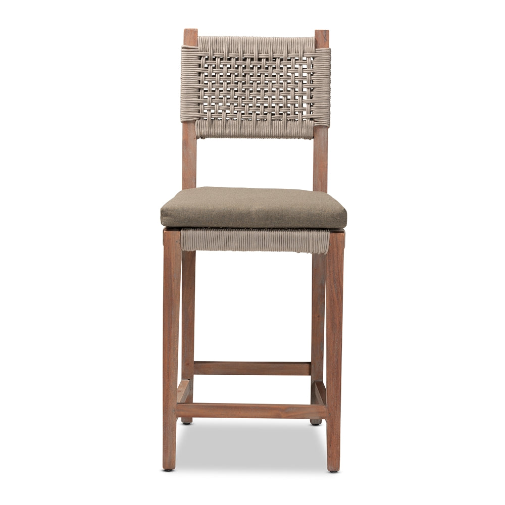 Baxton Studio Heyna Mid-Century Transitional Grey Woven Rope Mahogany Counter Stool