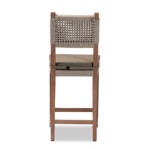 Baxton Studio Heyna Mid-Century Transitional Grey Woven Rope Mahogany Counter Stool