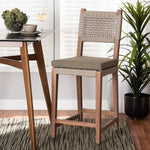 Load image into Gallery viewer, Baxton Studio Heyna Mid-Century Transitional Grey Woven Rope Mahogany Counter Stool
