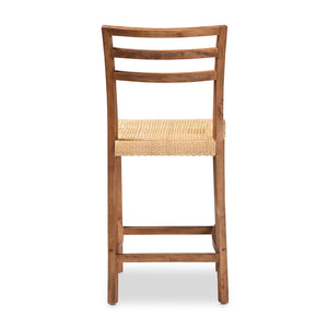 Baxton Studio Arthur Mid-Century Modern Walnut Brown Mahogany Wood And Natural Rattan Counter Stool