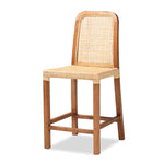 Load image into Gallery viewer, Baxton Studio Caspia Mid-Century Modern Walnut Brown Mahogany Wood And Natural Rattan Counter Stool
