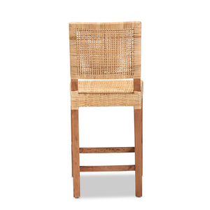 Baxton Studio Lesia Modern Bohemian Natural Brown Rattan And Walnut Brown Mahogany Wood Counter Stool