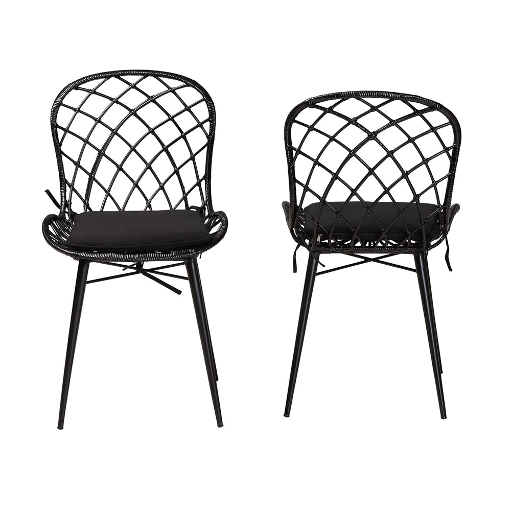 Baxton Studio Sabelle Modern Bohemian Black Finished Rattan And Metal 2-Piece Dining Chair Set