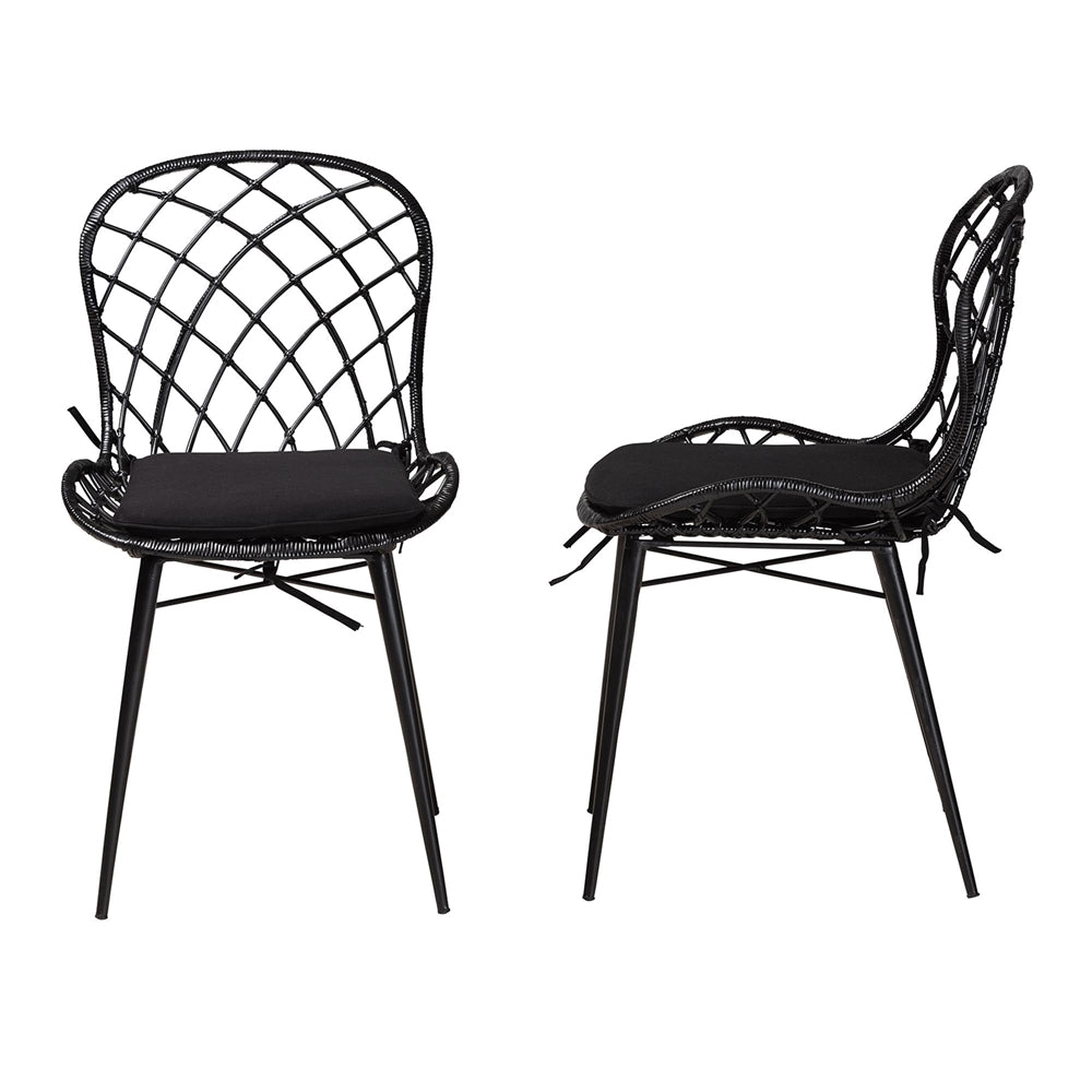 Baxton Studio Sabelle Modern Bohemian Black Finished Rattan And Metal 2-Piece Dining Chair Set