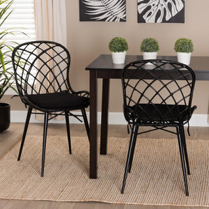 Baxton Studio Sabelle Modern Bohemian Black Finished Rattan And Metal 2-Piece Dining Chair Set