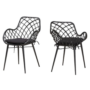 Baxton Studio Ballerina Modern Bohemian Black Finished Rattan And Metal 2-Piece Dining Chair Set